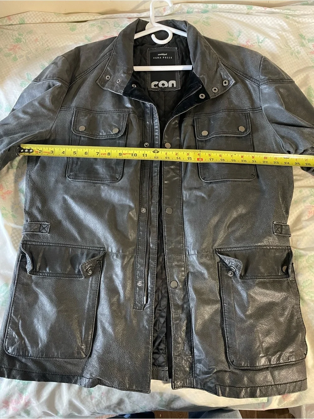 Men's Black Leather Military Field Jacket
